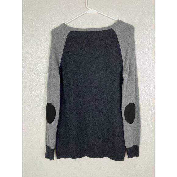 J.Crew Sweater Gray Wool Blend Tunic Elbow Patches Side Buttons Crewneck Small - Picture 2 of 10